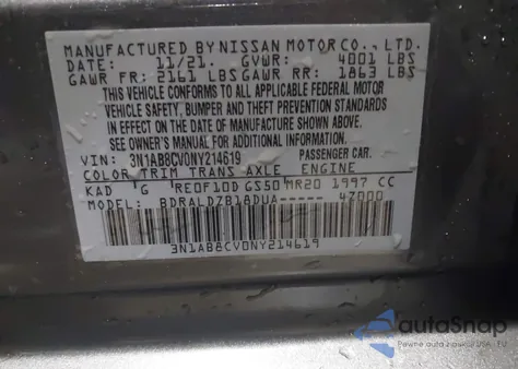 2022 Nissan Sentra Sv Xtronic Cvt from USA, damaged, VIN 3N1AB8CV0NY214619
